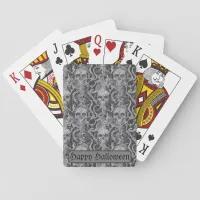 Spooky Skulls & Scrolls Gray Happy Halloween  Poker Cards