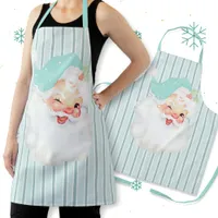 Aqua Blue Vintage Winking Santa Christmas Apron