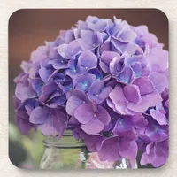 Purple Hydrangea in Mason Jar Nature Photograph Beverage Coaster