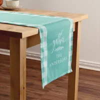 Gather Teal Buffalo Check Fall Thanksgiving Short Table Runner