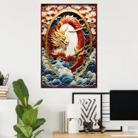 Fire breathing dragon Gold And Red Poster