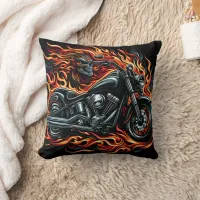 Fiery motorcycle blazing through darkened streets throw pillow