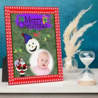 Santa and Snowman Add Your Photo Chrismas Plaque