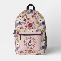 Lavender and Magenta Roses & Violets Printed Backpack