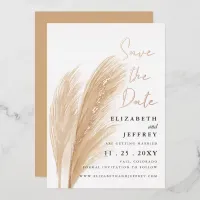 Rustic Earthy Neutral Boho Pampas Save The Date  Foil Invitation