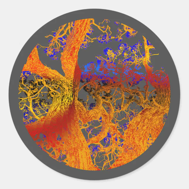 Golden flowery tree classic round sticker