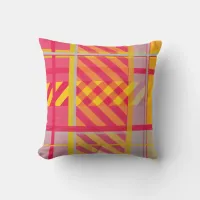 Plaid Patterned Yellow Red Cushion Throw Pillow