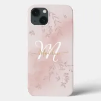 Watercolor Botanical Leaves Foliage Pink Monogram Case-Mate iPhone Case