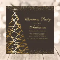 Modern Gold Geometric Christmas Tree Holiday Party Invitation