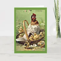 Vintage Easter Hen and Chicks in Basket Card