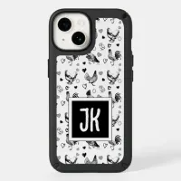 Monogrammed Black and White Cartoon Chickens Speck iPhone 14 Case