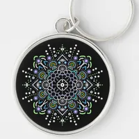 Black, Purple and Green Mandala   Keychain