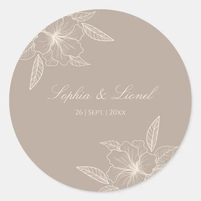 Minimal Elegant Floral Wedding Classic Round Sticker