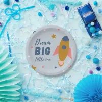 Dream Big Little One Cute Cartoon Space Rocket Paper Plates