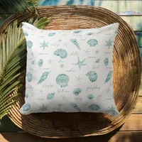 Shells Starfish Sun Fun Text Teal ID918  Throw Pillow