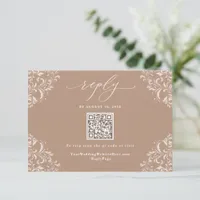 Elegant Beige Taupe Neutral Wedding QR Code RSVP Card