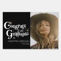 Congrats Graduate Black Retro Graduation Photo Sign