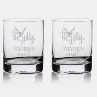 Monogram Christmas - Family Name Be Jolly Etched  Rocks Glass