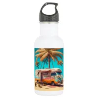 Retro RV and Palm Trees Stainless Steel Water Bottle