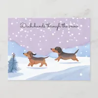 Cute Dachshunds Sausage Dogs in Snow Christmas Holiday Postcard