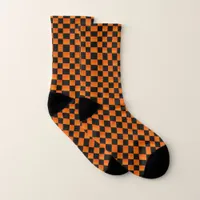 Retro Orange and Black Halloween Check  Socks