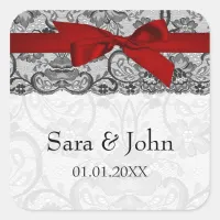 Faux lace and ribbon red ,black  envelope seals