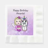 Happy Birthday Fairy and Unicorn Girls Party Napkins