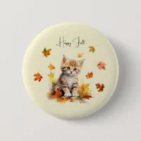 Cute Orange Tabby Kitten in Fall Leaves Button