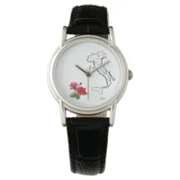 *~* Women's Italia Italy Map Roses Leather Watch