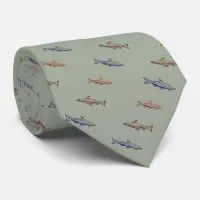 Fish Swimming Colored Pattern Line Art Necktie