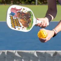 Bison with US Flag in Grass Pickleball Paddle