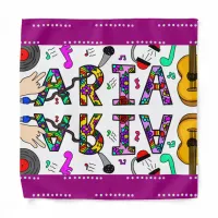 Aria, Girl's Name Whimsical Flowers Music Themed  Bandana