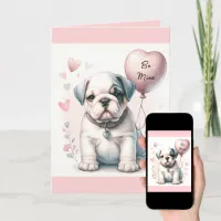 Cute Bulldog Puppy Be Mine Pink Valentine's Day Card
