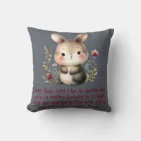 Rabbit Woodland Kids Christian Prayer on Grey | Throw Pillow