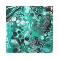 Teal and Black Bubbles Digital Fluid Art Cells