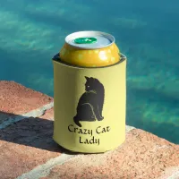 Personalized Black Cat Crazy Cat Lady Yellow Can Cooler