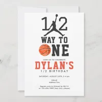 Basketball Halftime Halfway One 6 Month Birthday Invitation