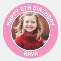 Personalized Photo, Age and Name Birthday Party Classic Round Sticker