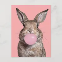 Beautiful Brown Rabbit Chewing Bubble Gum Postcard