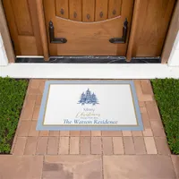 Dusty Blue Pagoda Christmas Trees Door Mat