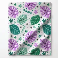 Green and Purple Tropical Monstera Leaf Pattern Fabric