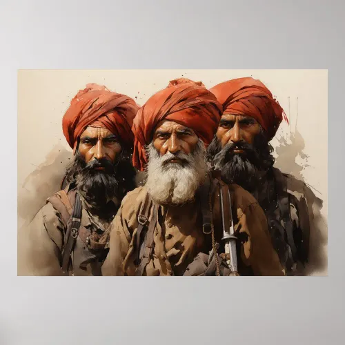 Proud Punjabi Sikh warriors watercolor painting Poster