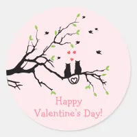 Happy Valentine's Day Two Black Cats in Love Classic Round Sticker