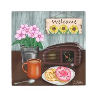 Welcome, Sunflowers, Donuts and Coffee Metal Print