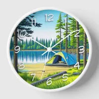 Nature Camping Themed Tent in the Woods Clock