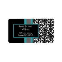 Aqua White Black Damask Wedding Invitations Label