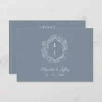 Dusty Blue Floral Crest Monogram Wedding Enclosure Card