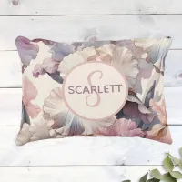 Cute Baby Girl Name Initial Monogram Floral Pink Accent Pillow