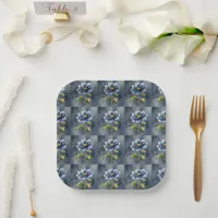 Blue flower watercolour pattern paper plates