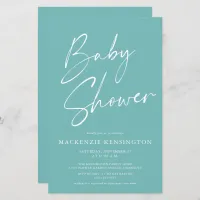 Budget Teal Blue Simple Script Baby Shower